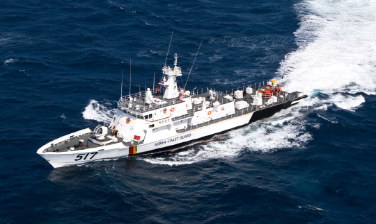 한진중공업이 만든 500톤급 경비함.<한진중공업 제공>